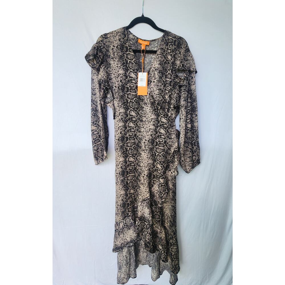 Gigi Parker NWT Snake Print Ruffle Midi Dress Womens Long Sleeve Wrap Look